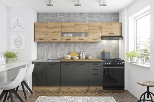 Kitchen furniture set PERLA 260 artisan oak/ anthracite