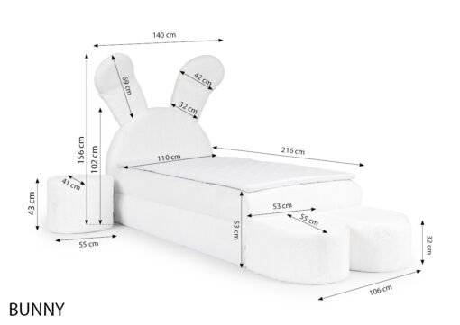 Exclusive Bunny-Shaped Bed with night table and with pouf, 100x200 - Image 5