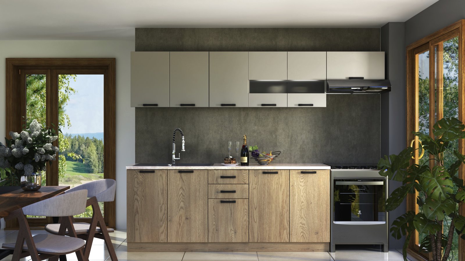 Kitchen furniture set PERLA 260 cashmere/ cremona oak